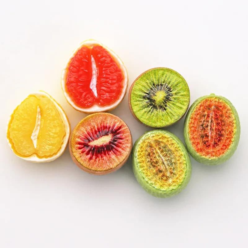 10pcs Mini Fruit Half Cut Grapefruit Kiwi Papaya Model Resin Miniatures DIY Handmade Jewelry Doll Accessories Desktop Decoration
