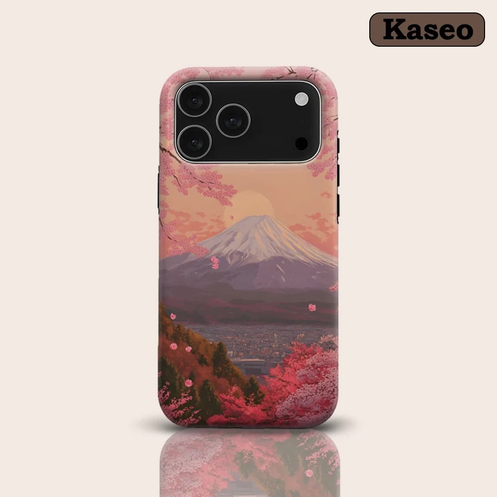 KASEO Matte Bumper for Magsafe Case for IPhone 17 16 15 14 Plus 13 Pro Max Shockproof Hard PC Fuji Cherry Dusk Cover