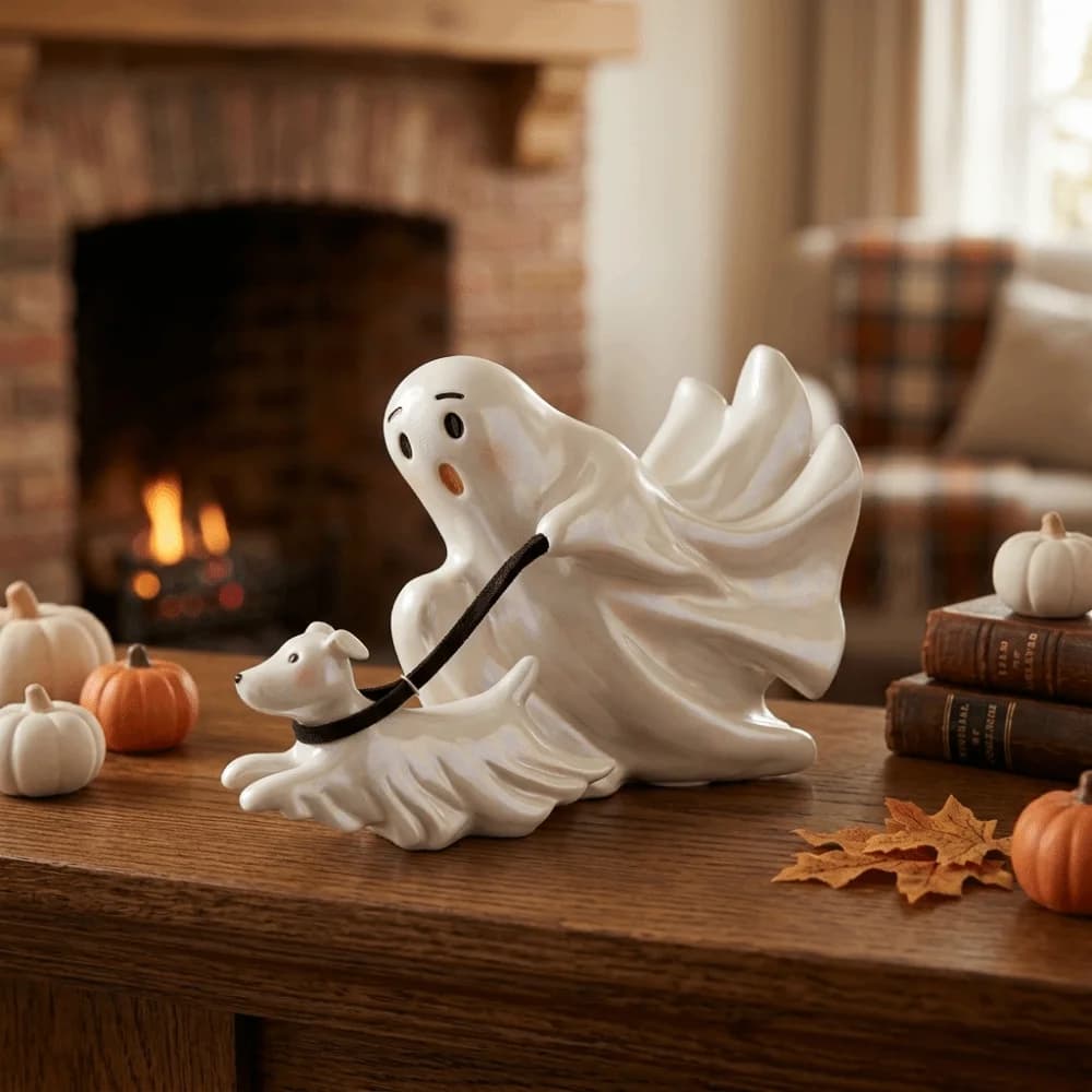 Dog Lovers Resin Ghost Figurine Spooky Festive Walking Dog Statue Playful Eye-Catching Ghost Dog Walking Figurine Desktop