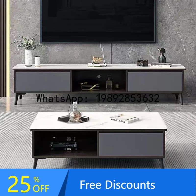 LYY Modern Simple Rock Board TV Cabinet and Coffee Table Set for Living Room Home Use Italian Light Living Room Coffee