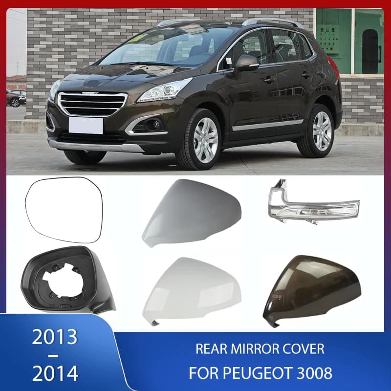 Car Rearview Mirror Cover Frame Glass Lens With Heating Turn Signal Lamp For Peugeot 3008 2013 2014 2015 2016 2017 2018 2019
