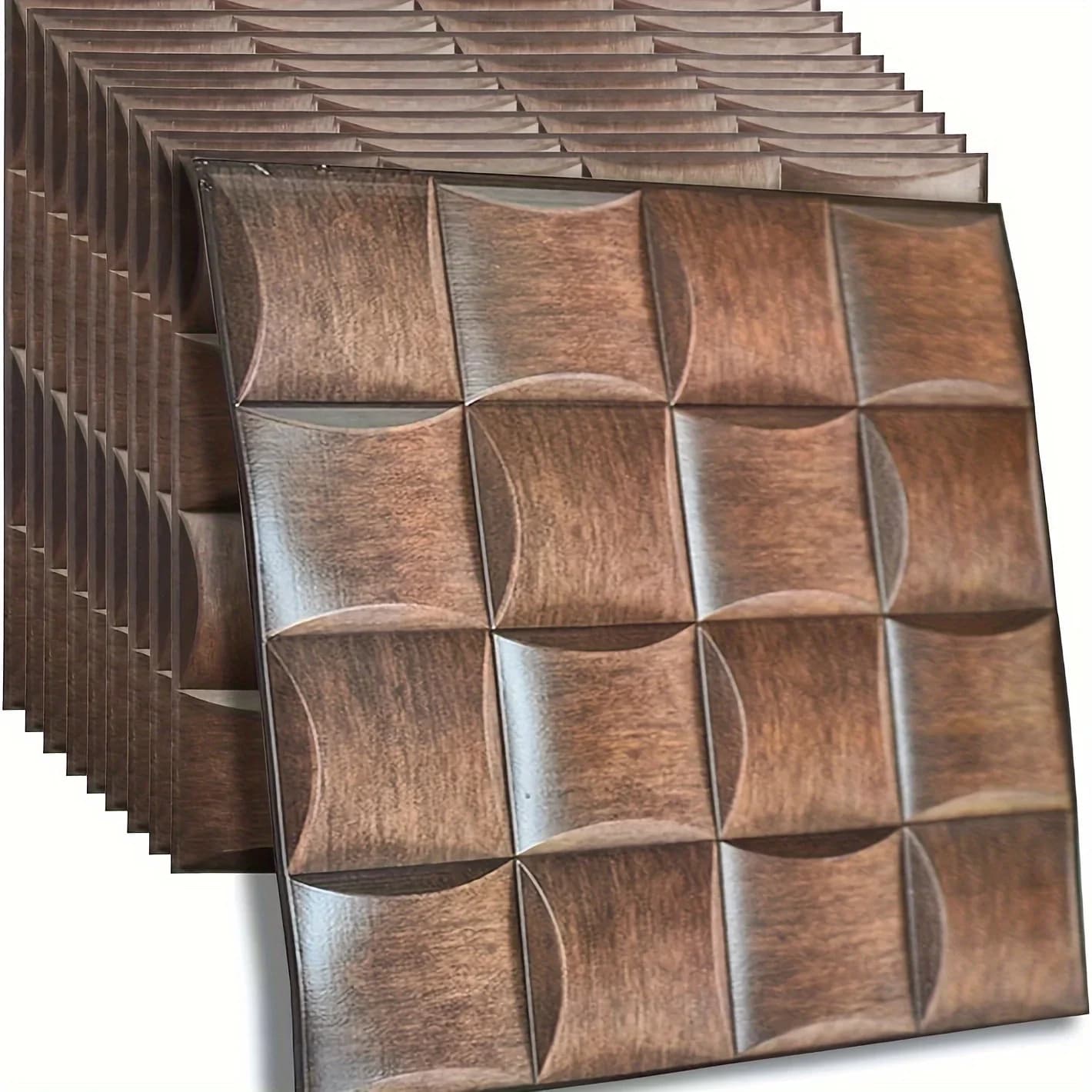 10Pcs Self-Adhesive 3D Brown Wallpaper-Masonry Wood Grain Style Self-Adhesive Wall Panels,Living Room,Bedroom,Kitchen,Bathroom