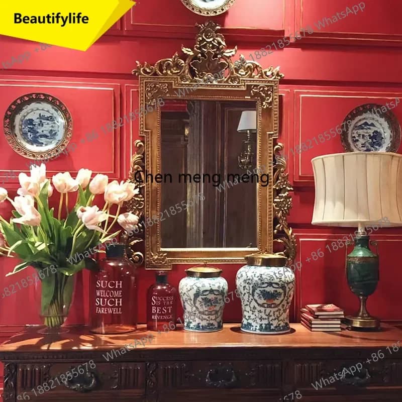 6239  Wall Mounted Decorative Mirror Entryway Vintage Mirror French Fireplace Court Style Background Wall Mirror