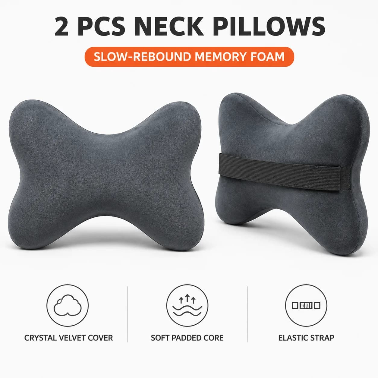 Memory Foam Car Neck Pillow with Breathable Crystal Velvet Cover, Universal Headrest Support Cushion for Sleeping and Travel