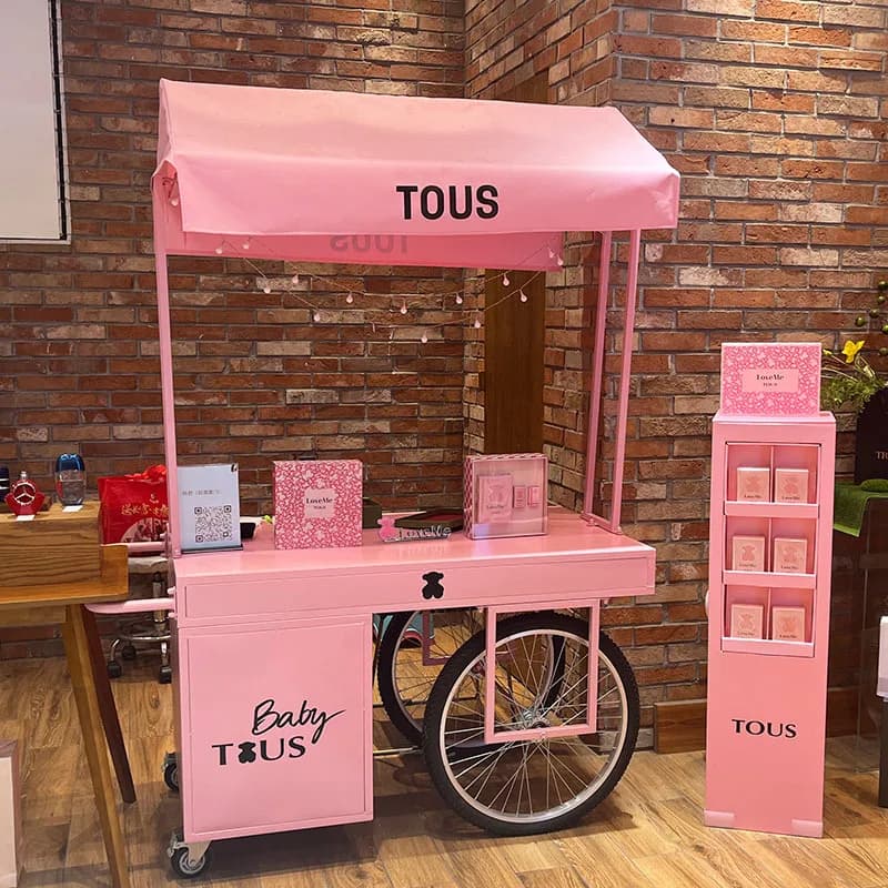 Customized wrought iron booth car, movable night market outdoor promotion dining car market float