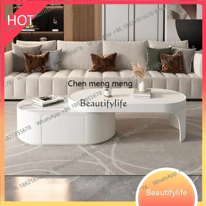 New style Minimalist rock slab retractable coffee table household living room drawer coffee table ss 8617