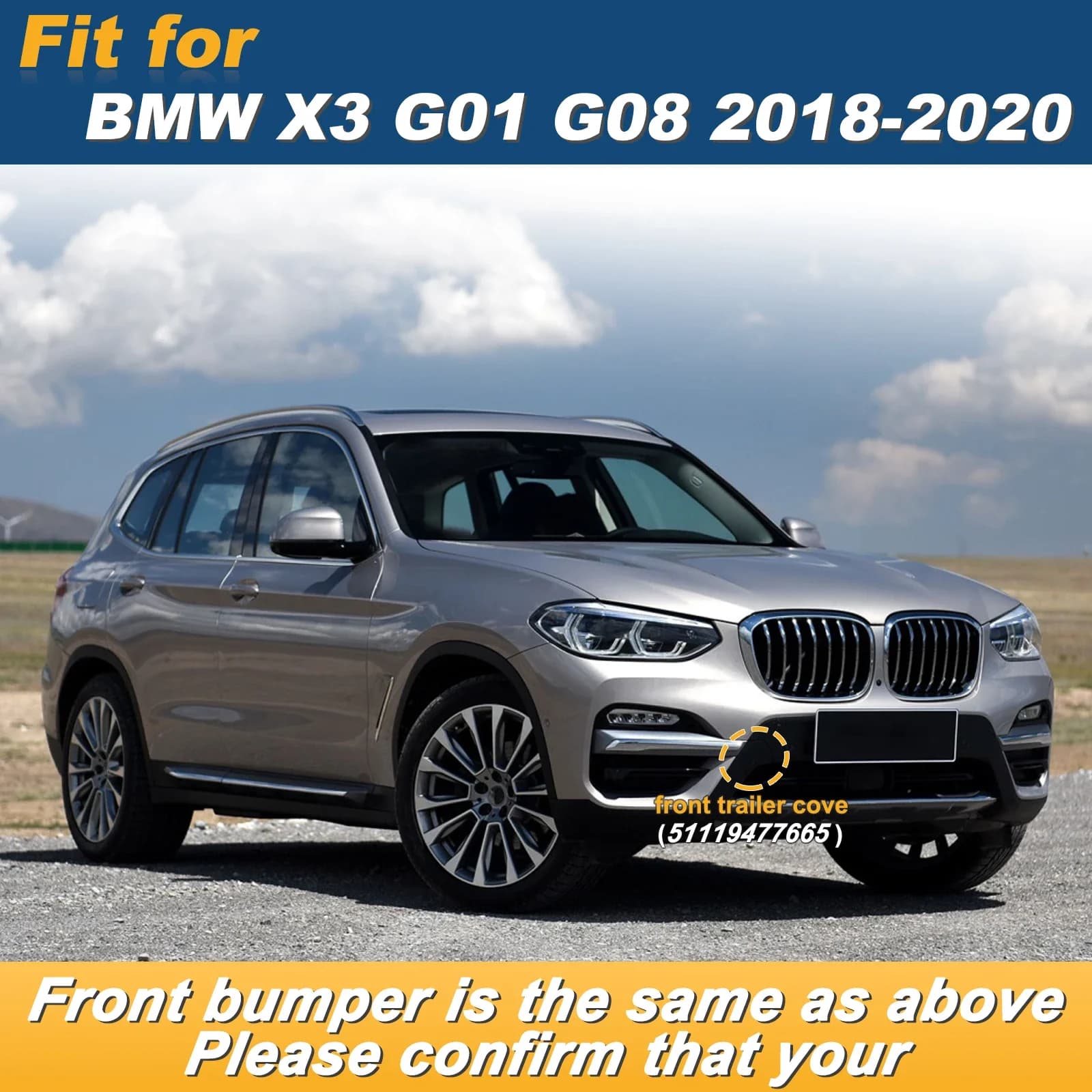 For BMW X3 G01 G08 2018-2020 Right Front Bumper Tow Hook Cover Cap Replacement Genuine Part 51119477665