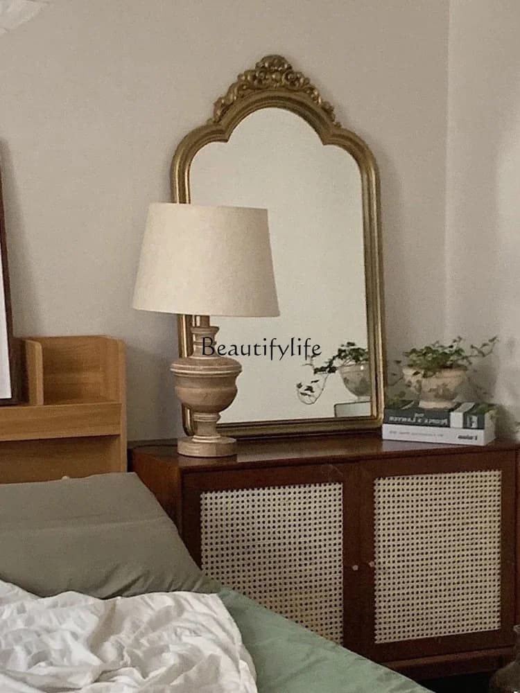 5ld14 Retro makeup mirror French engraved old wall-mounted vanity mirror American