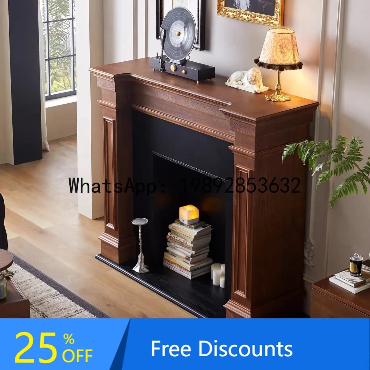 CZ  Solid Wood Fireplace Cabinet Decoration Living Room Entryway Storage Rack Imitation Antique Style Entryway Fireplace Cabinet