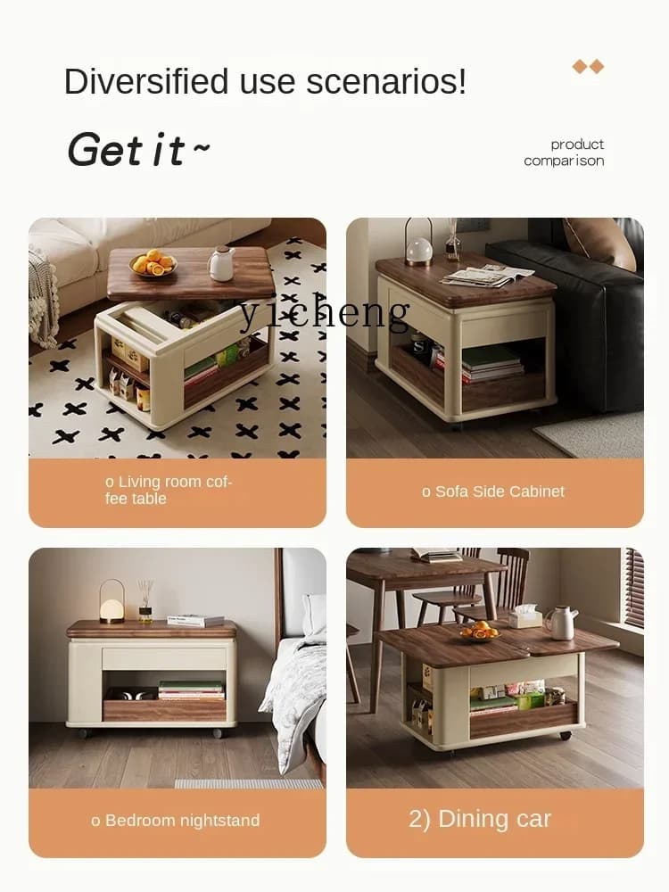 Q1   mobile coffee table solid wood trolley multi-functional folding small apartment storage tea table