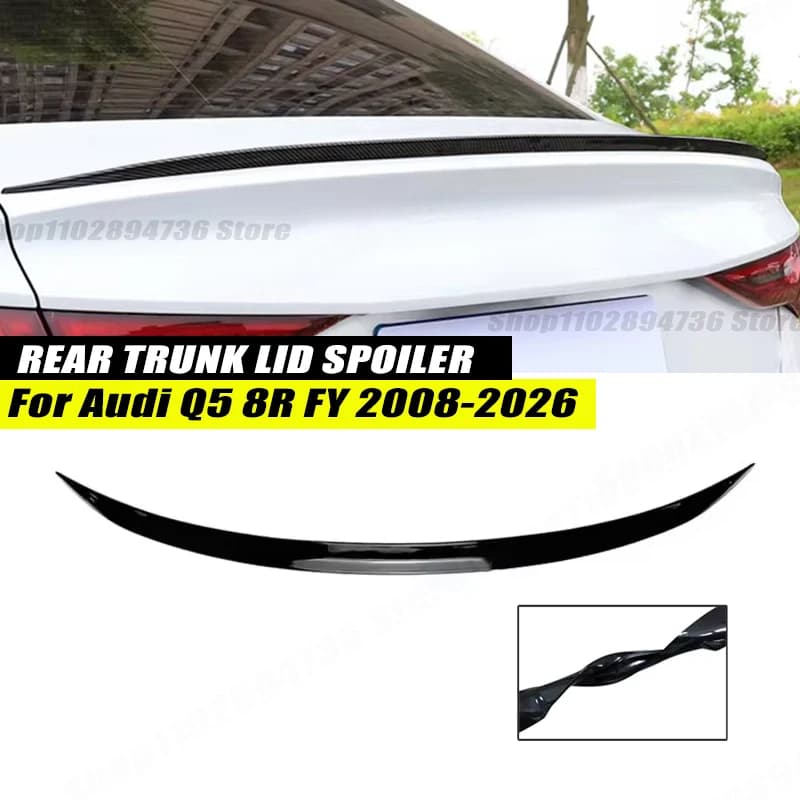 120CM Gloss Black Soft Rubber Rear Trunk Spoiler Lip Wing Splitter 5D Carbon Look Car Accessories For Audi Q5 8R FY 2008-2026