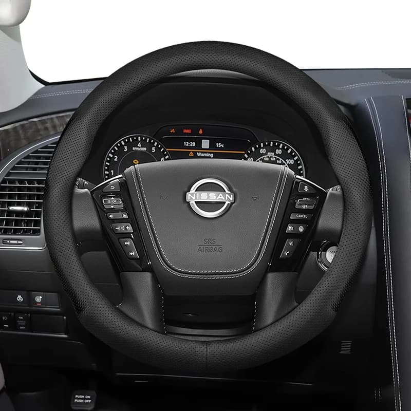 For Nissan 39-40.5cm Diameter Round Steering Wheel Steering Wheel Cover Ultra - Thin Micro Fiber Leather Patrol Terra Terrano