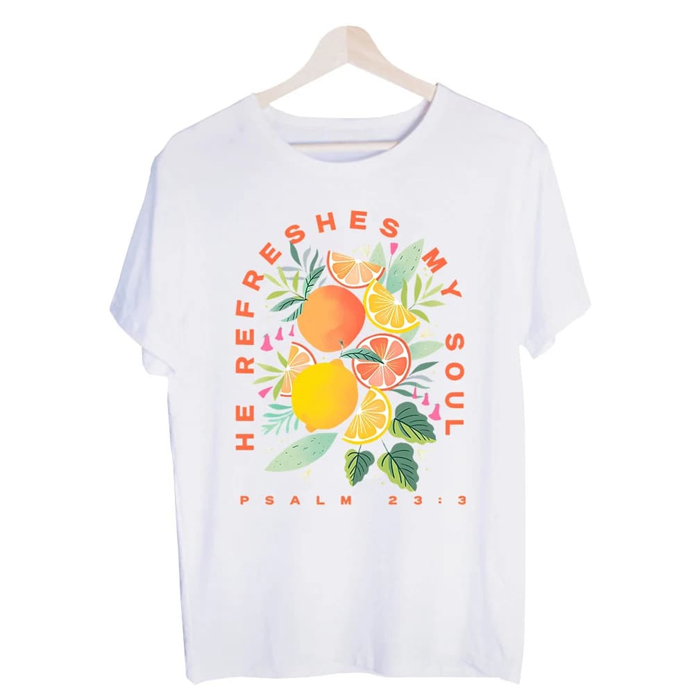 Men's Citrus Fruit and Leaves Graphic Tee, Short Sleeve Crew Neck T-Shirt for Summer Casual Wear
