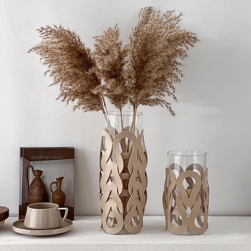 Knitted Leather Hollow Glass Vase, Straight Tube Glass Vase, Hydroponic Aquarium Flower Arrangement Accessories, Home Decoration