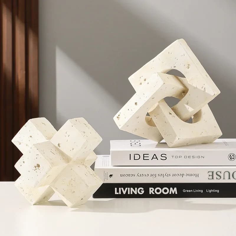 Resin Handicrafts Geometric Abstract Ornaments Crossed Hollowed-out Blocks Decorative Figurines Home Decoration Accessories
