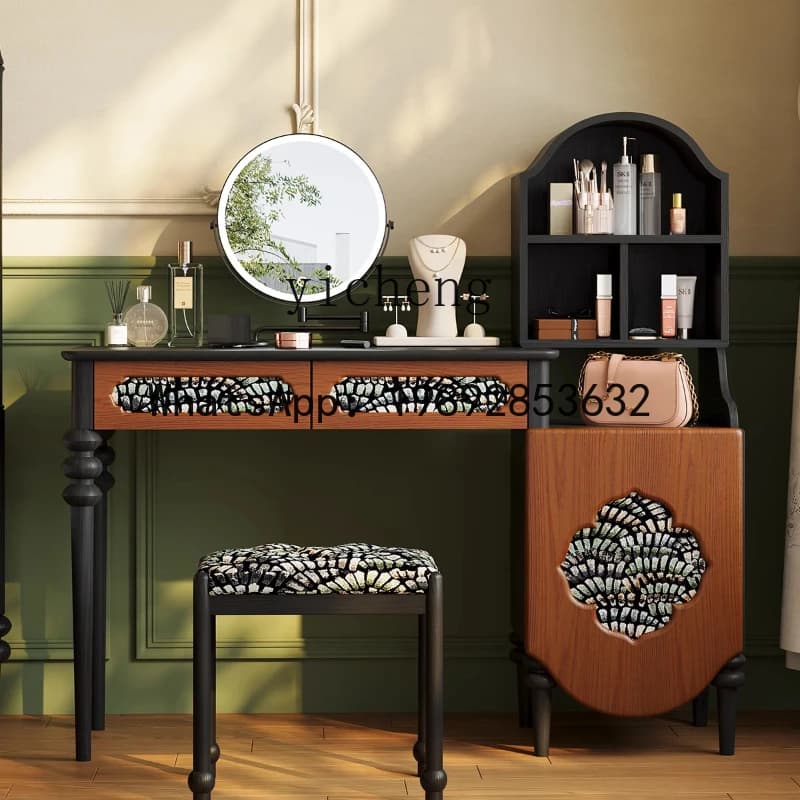 retro dresser chest integrated small apartment bedroom master bedroom corner makeup table solid wood light luxury
