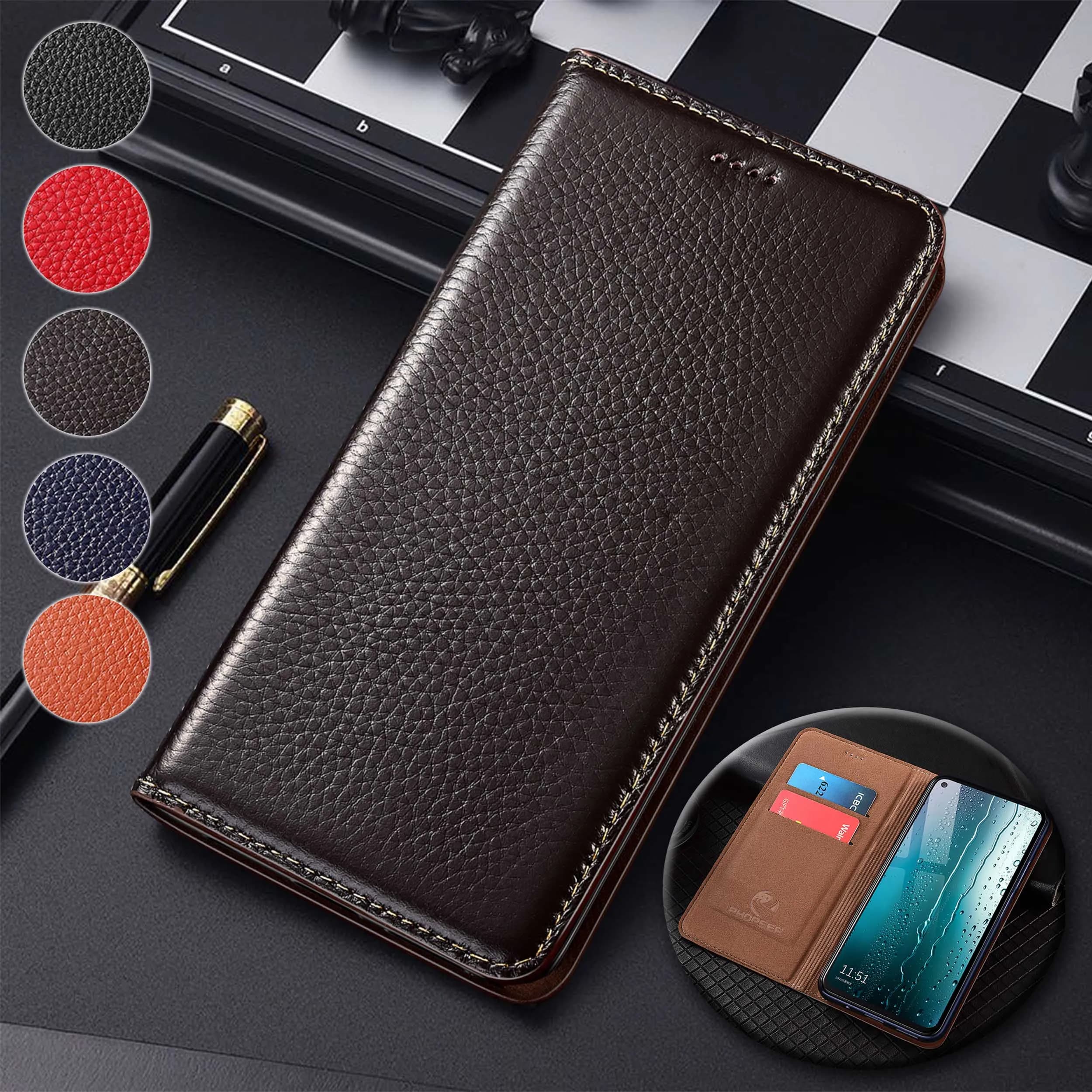 For Moto G53 G55 G60 G60S G62 G64 G72 G73 G75 G82 G84 G85 5G Large Lychee Pattern Of Genuine Leather Flip Phone Case Cowhide