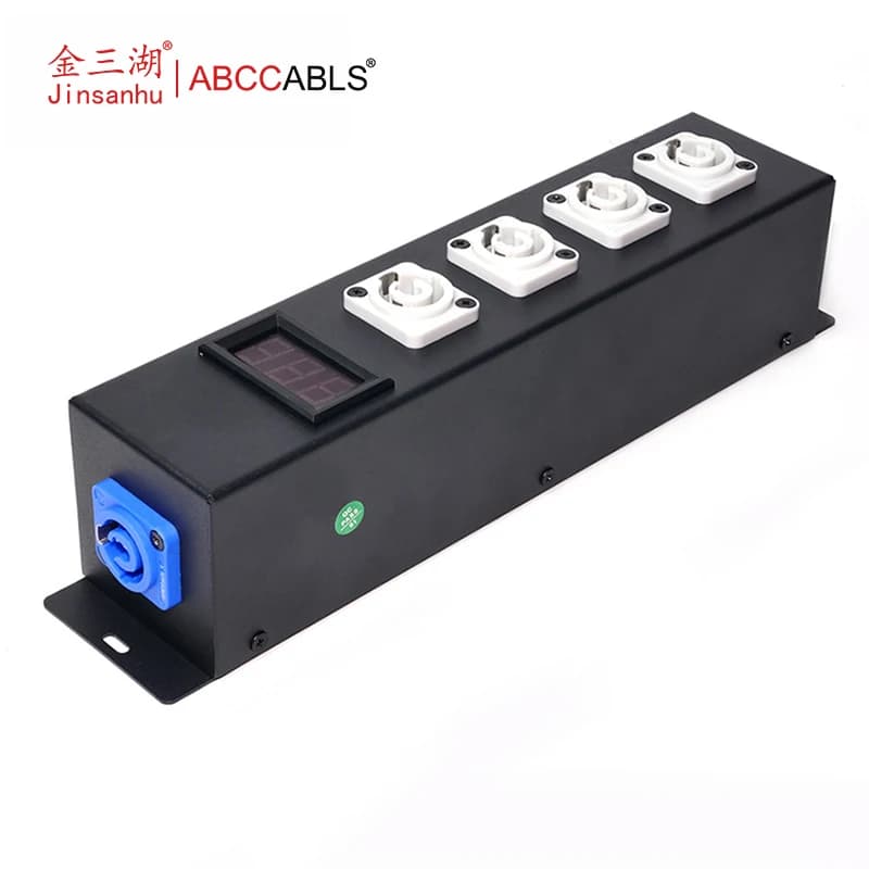 16A Black Stage Lighting Power Distributor 4-Way LED Lighting Power Distribution Box With 1 Input And 4 Outputs