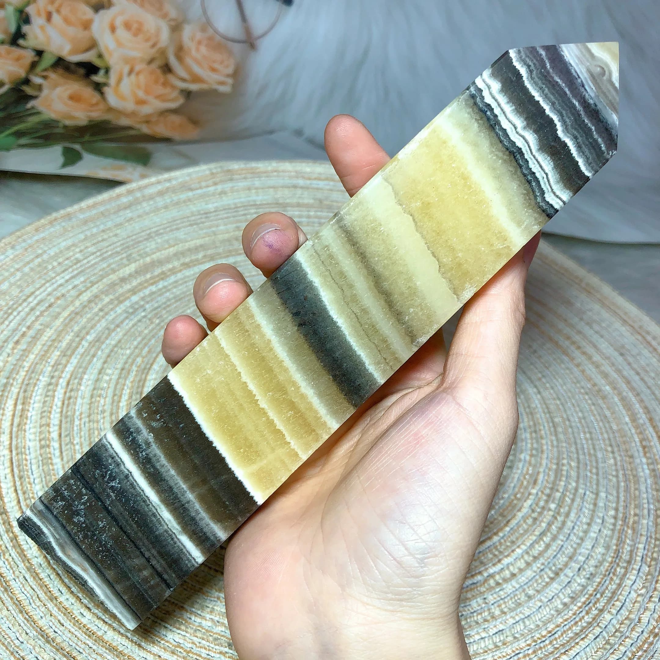 Healing High Quality  Natural Crystal Zebra Calcite Big Tower Wholesale Obelisk Ornament Reiki Home Decorations Room Decor