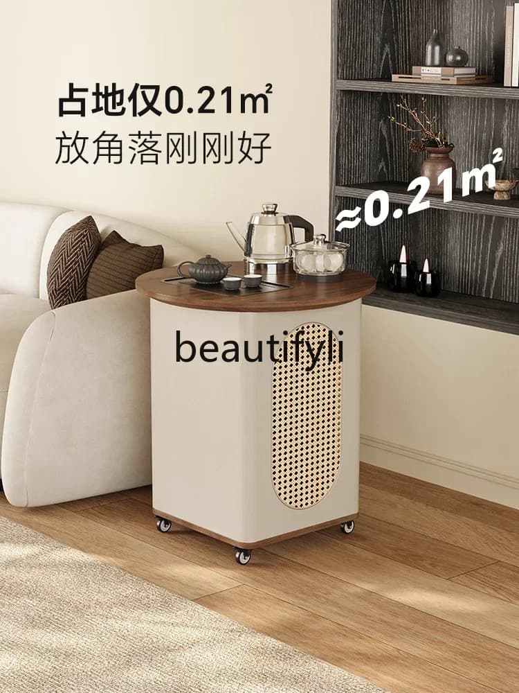 Q181  Movable coffee table living room household with wheel tea table sofa side few small balcony cream wind