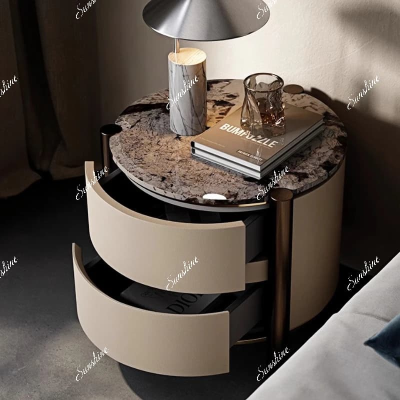Italian light luxury simple bedroom bedside cabinet natural marble multi-functional bedside locker