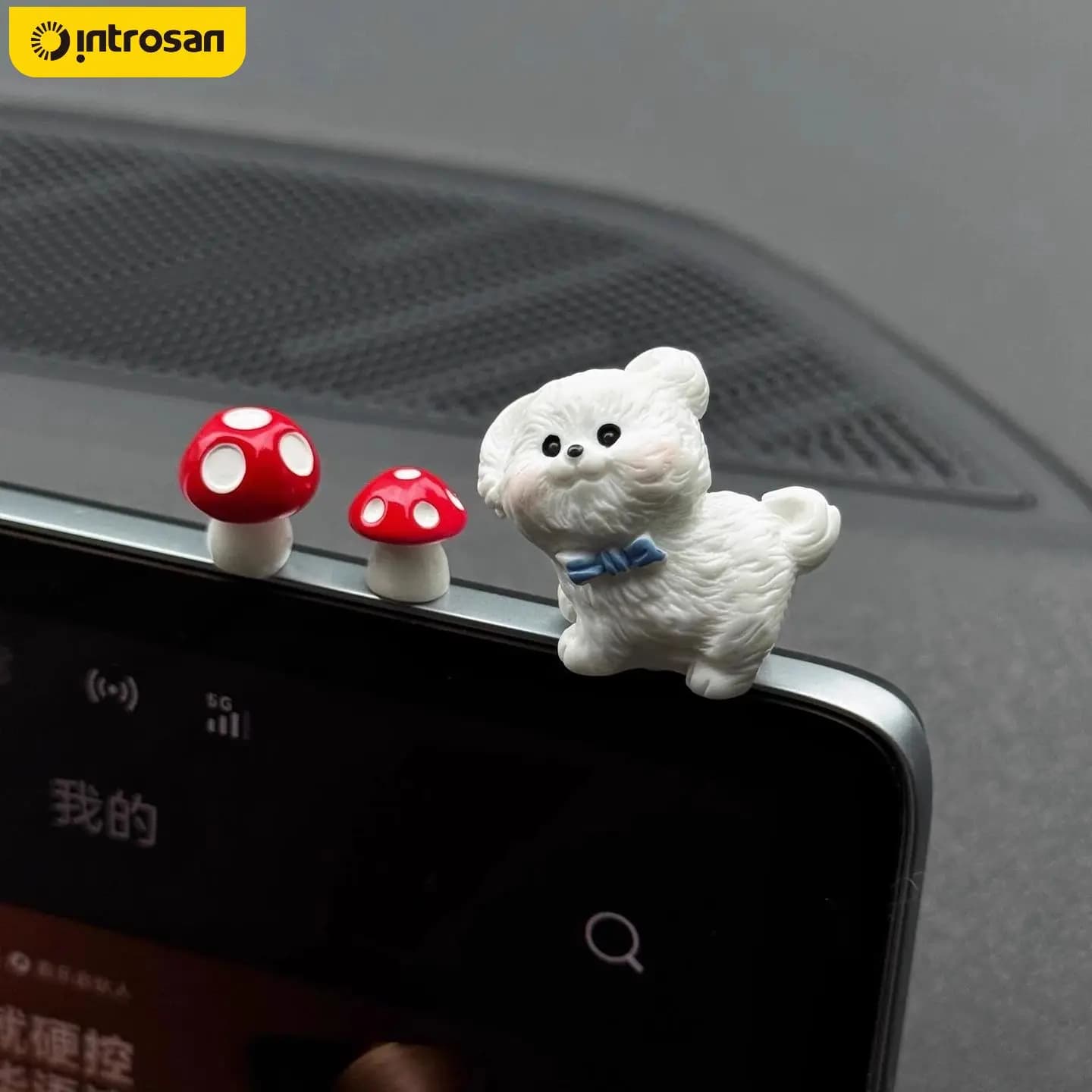 Cute White Dog Car Ornament Funny Stress Relief Decor for Girls Dashboard Accessories