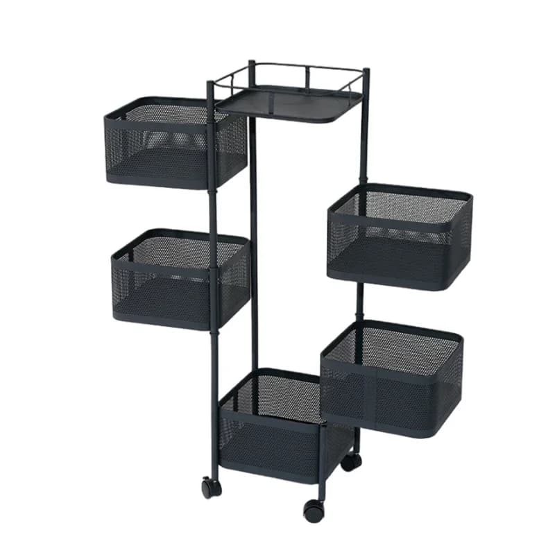 Household storage rack black square fruit trolley rotating kitchen shelf