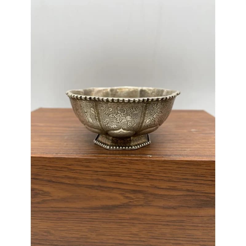Antique Miscellaneous Pure Copper Petal-Shaped Cup Wine Cup Tea Cup Lotus Base Home Desktop Ornament Decoration