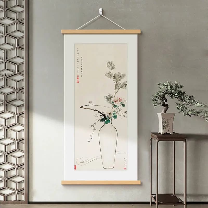 Chinese Song Dynasty Wall Decor Scroll Aesthetic Peony Crane Bird for Home Entrance Hallway Yoga Studio Tea Room