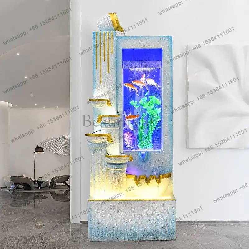Modern light luxury circulating water large fish tank fountain humidifier floor lucky water ornament housewarming