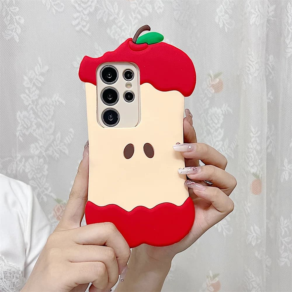 Ins Stylish 3D Cartoon Bitten Fruit Phone Case for S26 Ultra Silicone Funny Protect Cover for SamSung Galaxy S25 S24 S23 A57 A56