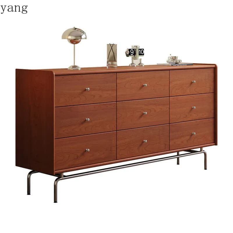 LH solid wood nine dou light luxury high sense retro storage side cabinet living room bedroom cabinet