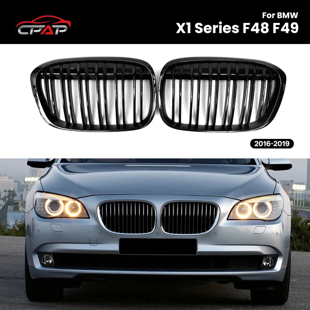 Front Bumper Kidney Grille for BMW X1 Series F48 F49 2016-2019 ABS Glossy Black Car Hood Grilles Double Slat Style