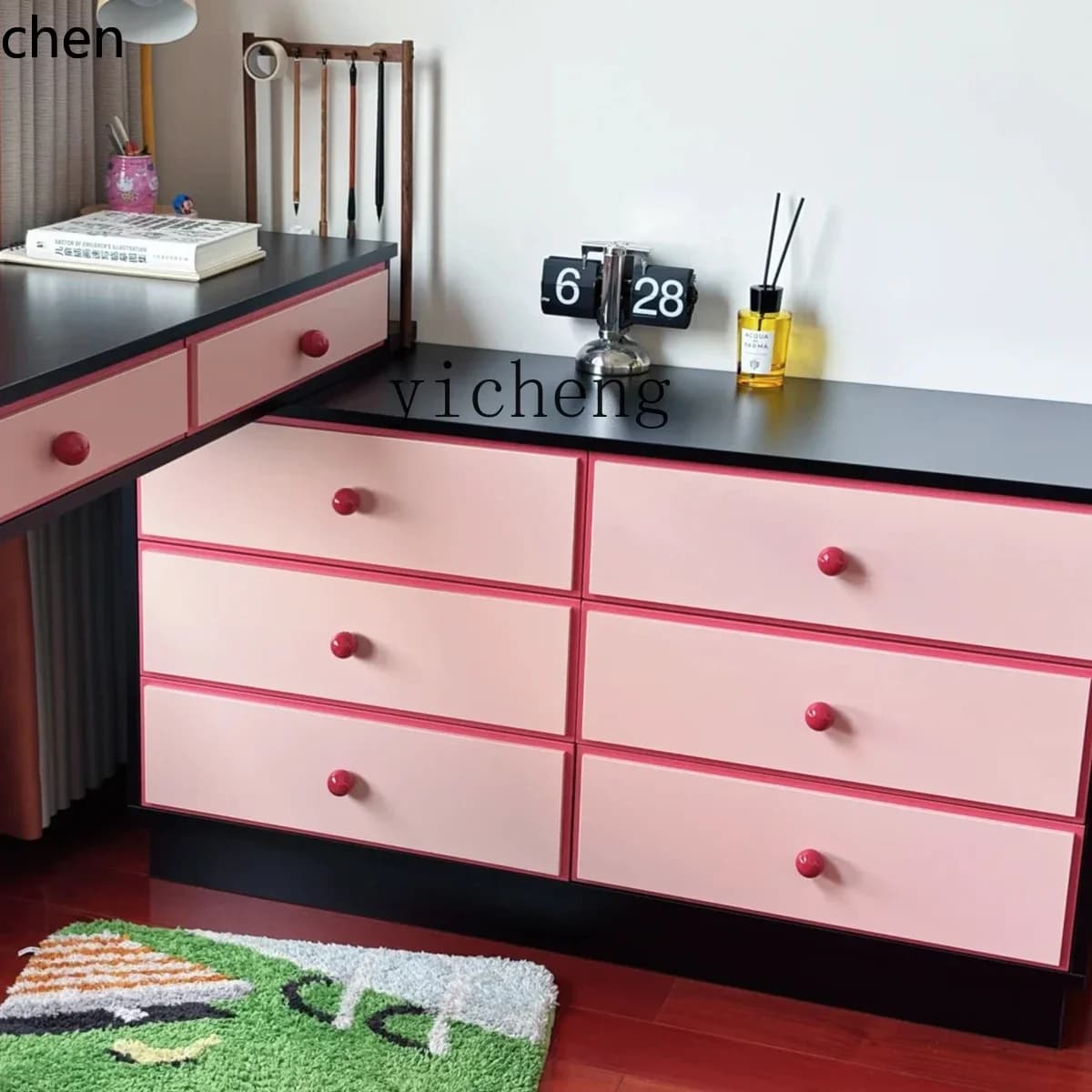 TQH7.2 modern simple contrasting color free retractable dresser chest cabinet integrated bedroom makeup table