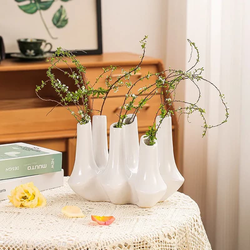 X20Creative Handmade Ceramic Abstract Vase Coral Reef Multi Mouth Flower Arrangement Flower Vase Home Decoration Accessories