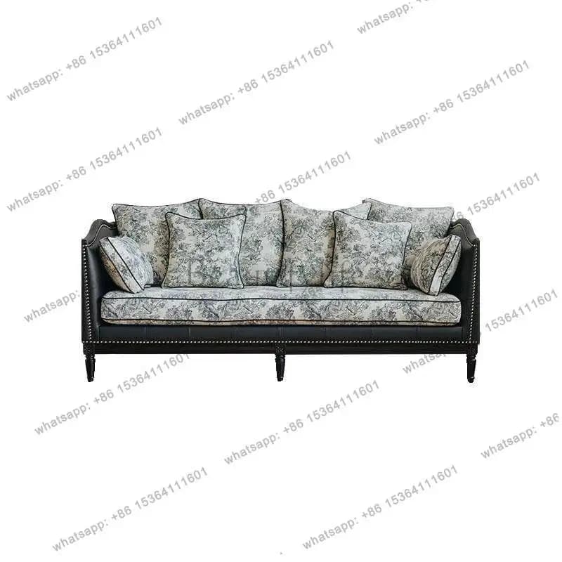 French retro living room three-person sofa American country solid wood fabric