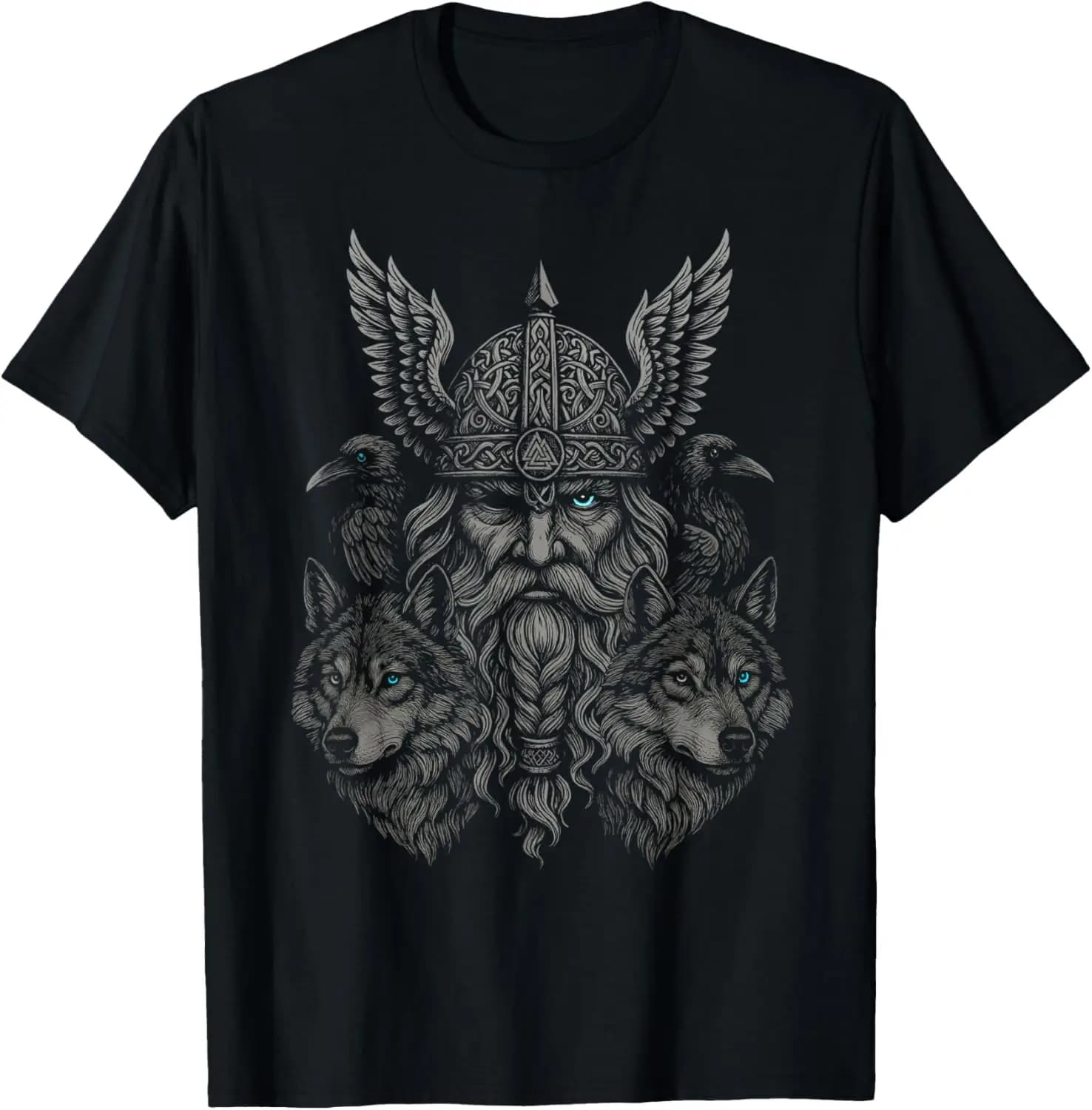 Valhalla Odin Animals Raven Wolf Nordic Myths T-Shirt 100% Cotton O-Neck Short Sleeve Summer Casual Mens T-shirt Streetwear