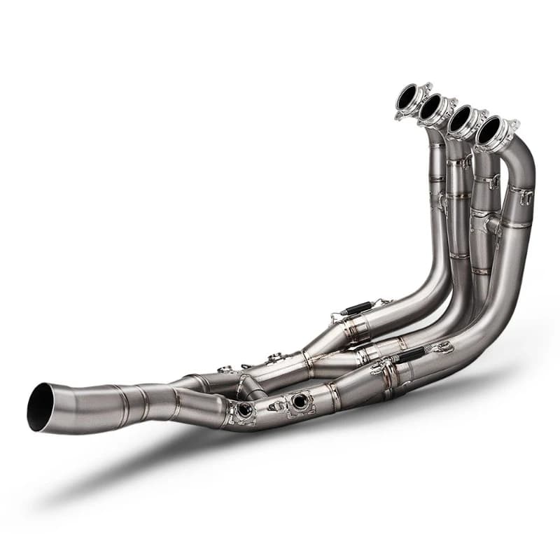 Titanium alloy front exhaust pipe, non-destructive installation of interface, motorcycle exhaust modification