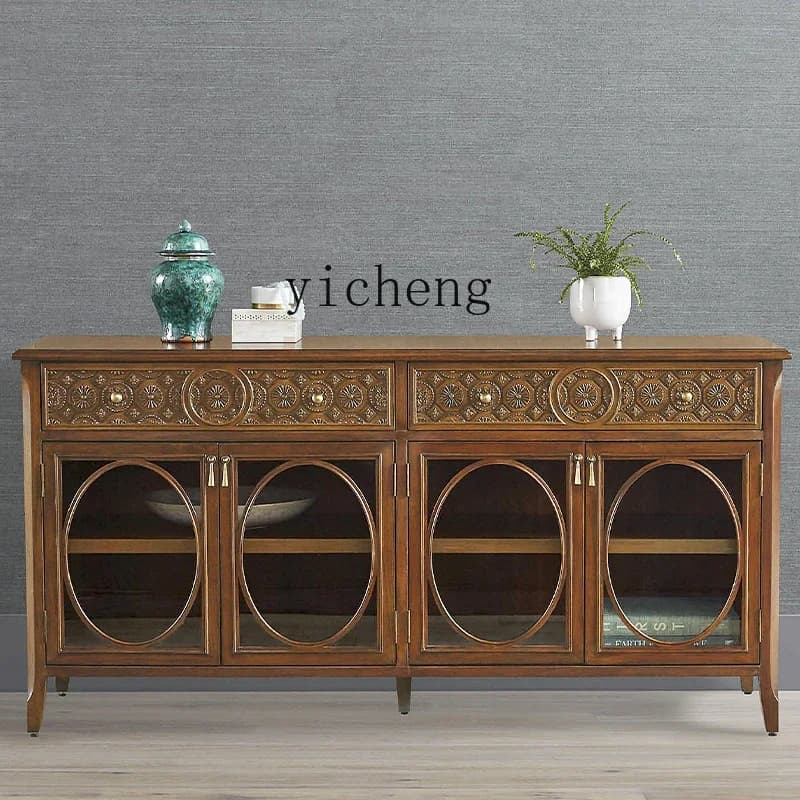American Retro Sideboard Kitchen Dish Storage Cabinet French Home Living Room Vintage Style Solid Wood Sideboard