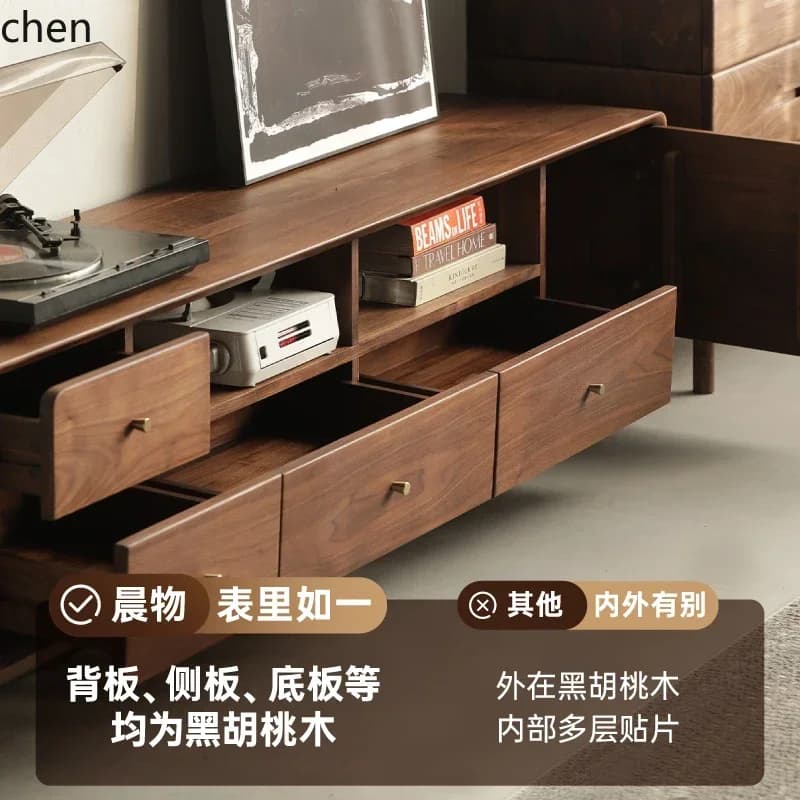Solid Wood TV Cabinet Coffee Table Combination Drawer Floor Cabinet Household Log
