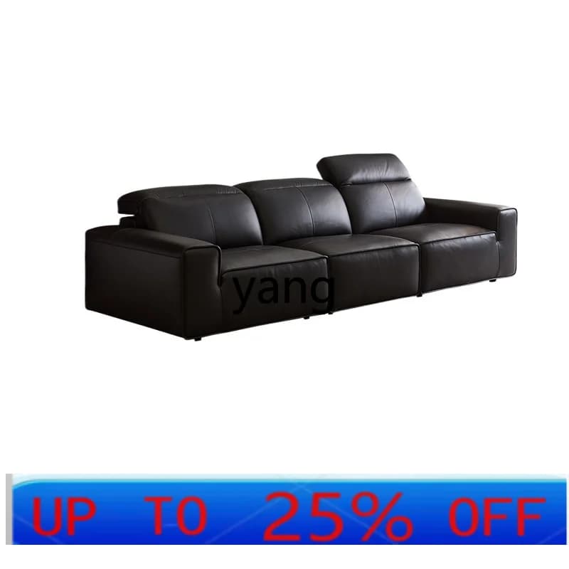 LTT minimalist leather sofa living room black first-layer cowhide sofa