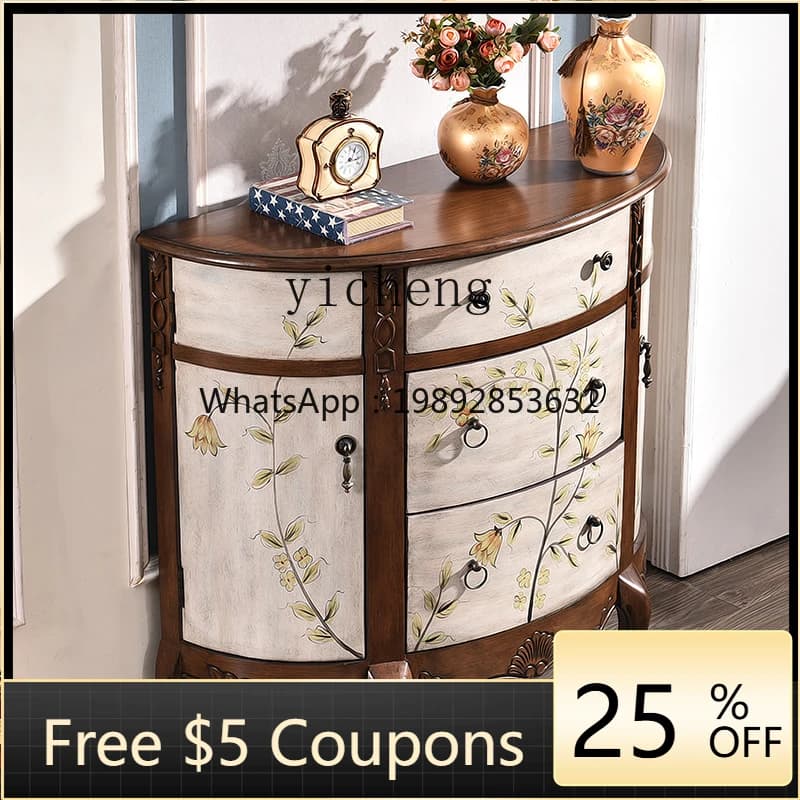 AB  Hand-Painted Door Solid Wood Semicircle Entrance Cabinet Partition Living Room Modern Minimalist Hallway Cabinet
