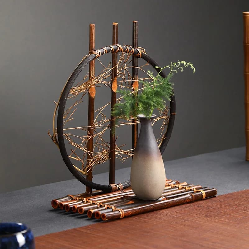 Zen Moon Flower Stand Handwoven Bamboo Tea Tray MultiLevel Display Shelf for Japanese Tea Ceremony Meditation Decor