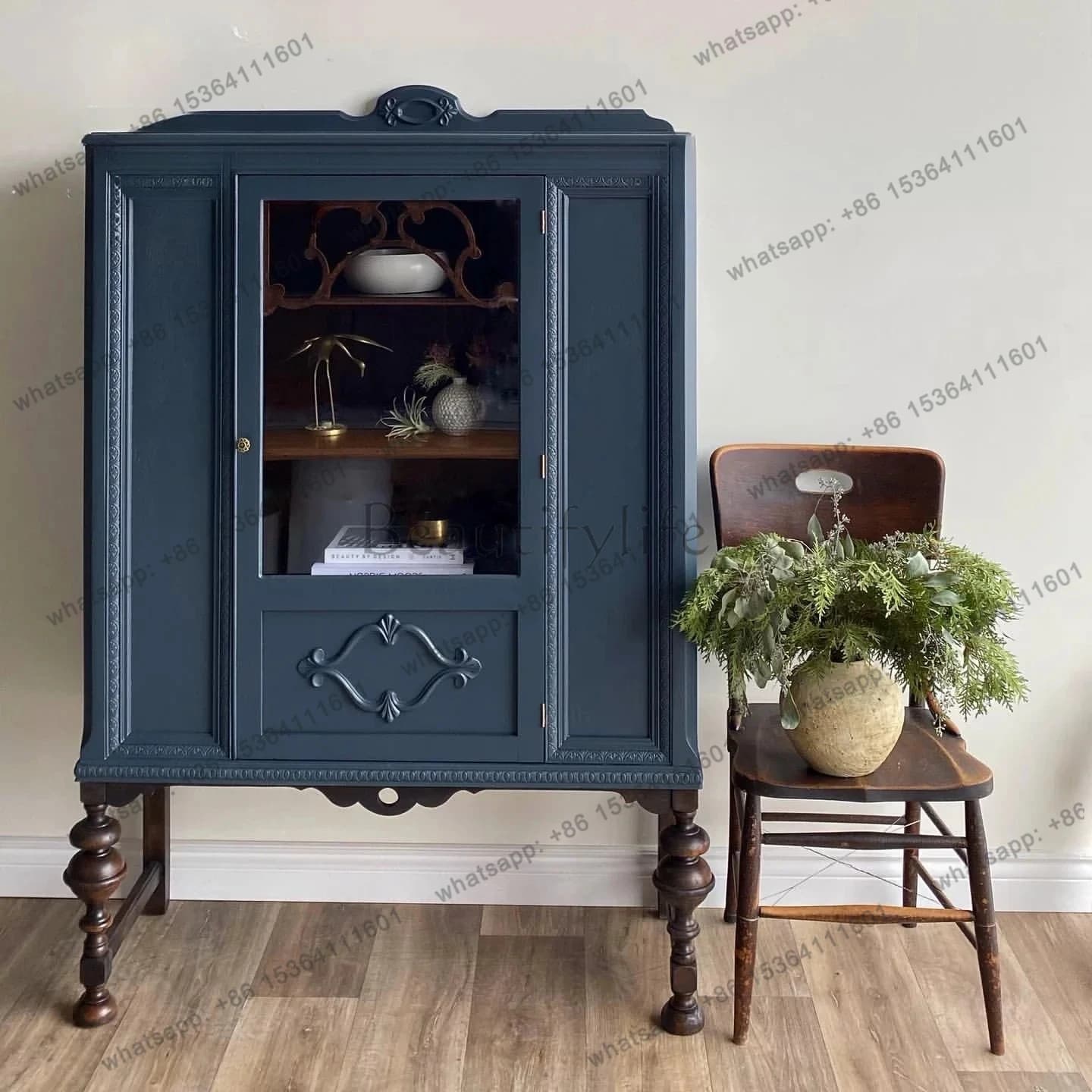 yj58 French retro solid wood dining side cabinet American bedroom hand-carved storage locker furniture can be customized