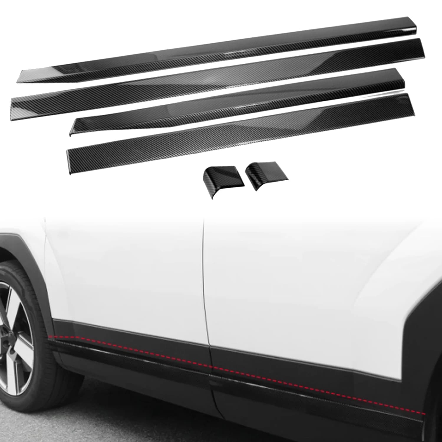 For Hyundai Santa Fe MX5 2025 2026 Carbon Style Exterior Side Door Body Molding Strips Decor Cover Trim ABS Car Accessories 6pcs