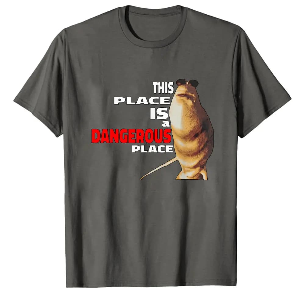 Marcus The Worm Graphic Meme T-Shirt Funny THIS PLACE IS DIHGSROUS PLACE Print Vintage TShirt Men's Cotton T-shirts Short Sleeve