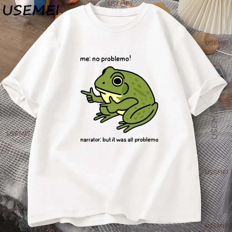 Funny Frog Me No Problemo Tshirt Graphic Tees Casual Round Neck Cotton Short Sleeve T-shirt Men's Designer Clothing Streetwear