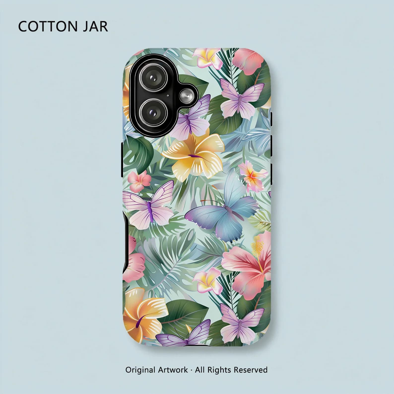 Pastel Tropical Butterfly Hibiscus Magnetic Phone Case For iPhone 17 16 15 Pro Max 14 Plus 13 12 Wireless Charge Back Cover