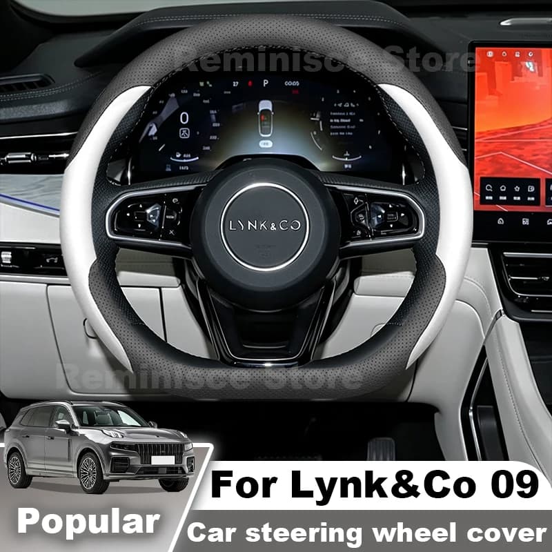 Nappa Leather Car Steering Wheel Cover For Lynk&Co 09 05 2023 2024 2025 Non Slip Steering Wheel Cover Lynk&Co 03 Accessories
