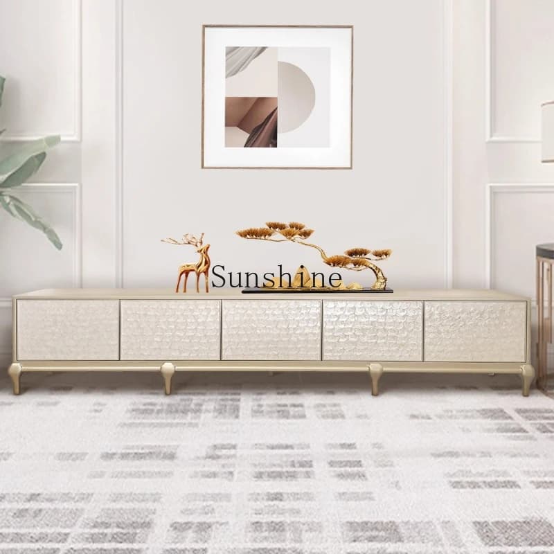American all-solid wood shell TV cabinet, light luxury high-end living room coffee table combination high-end paint floor